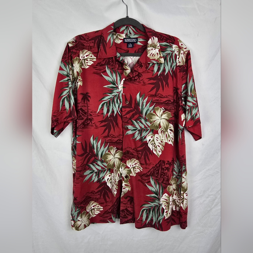Lands End Direct Merchant Mens Tropical Hawaiian ButtonUp Shirt Sz Medium